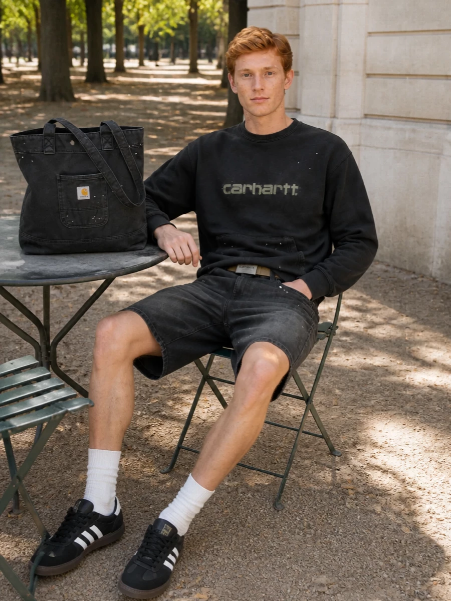 Carhartt paint splatter shorts adidas outfit