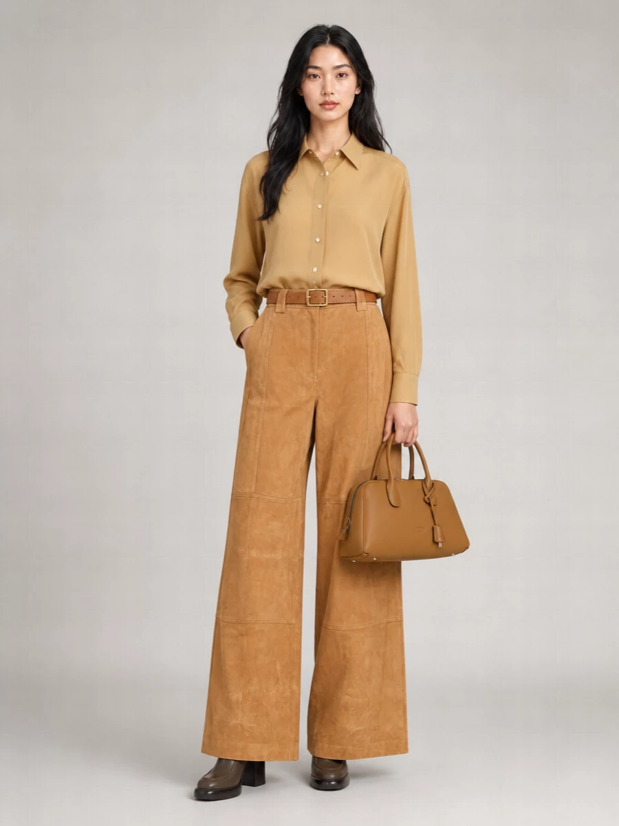 Tory Burch Leather Wide-Leg Trousers