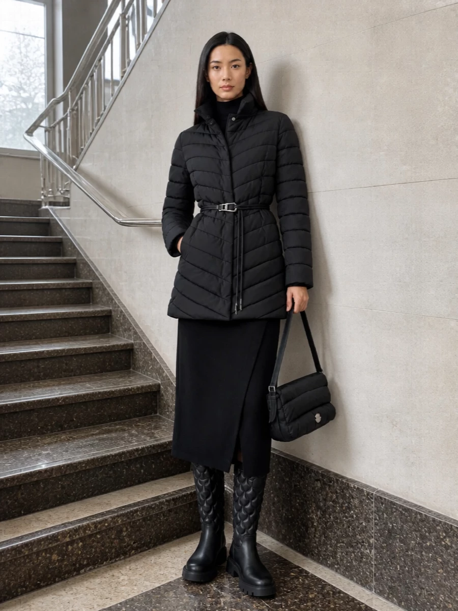 Moncler boots black knit midi dress puffer coat