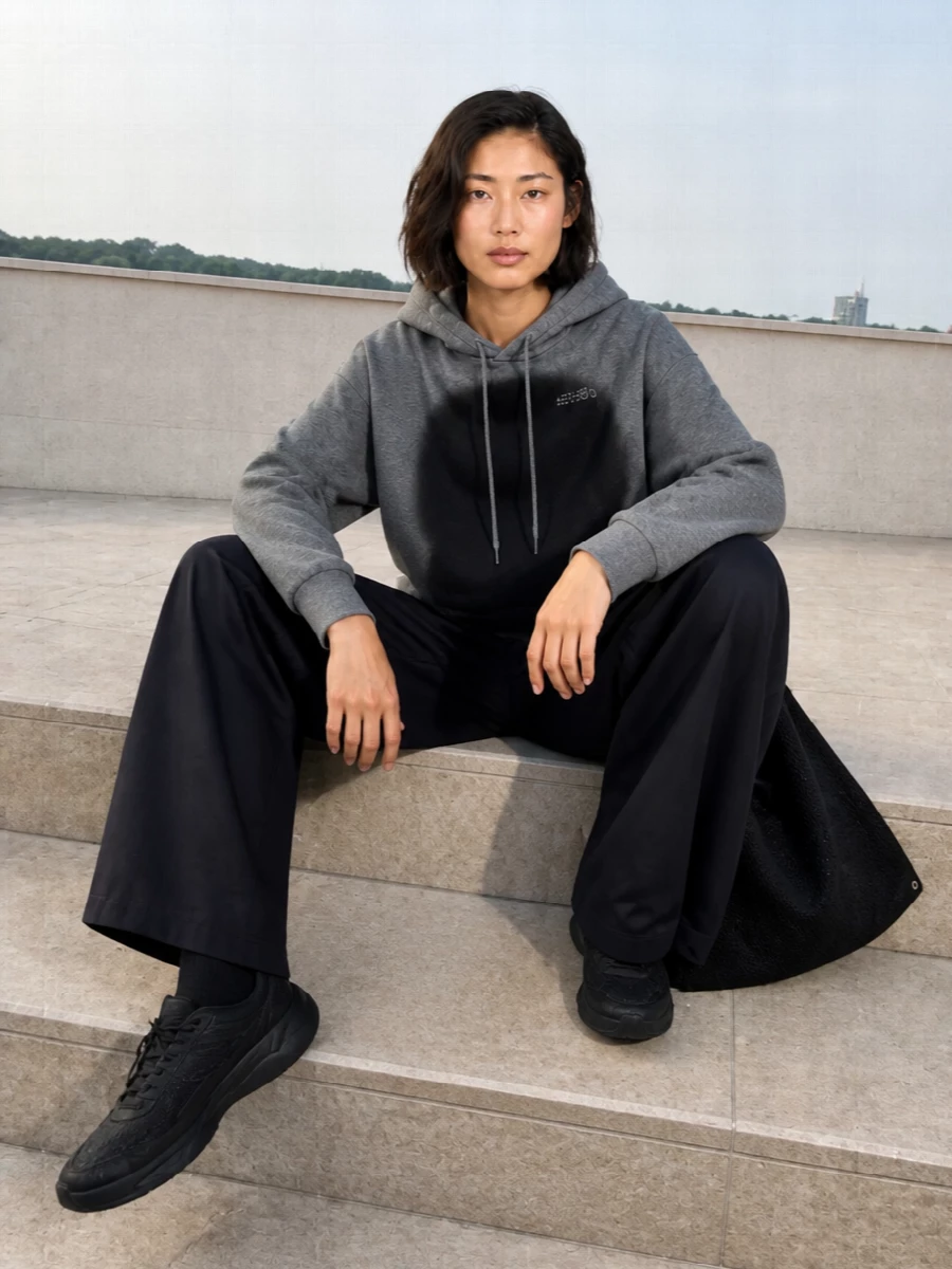 Mm6 margiela grey hoodie black wide leg outfit