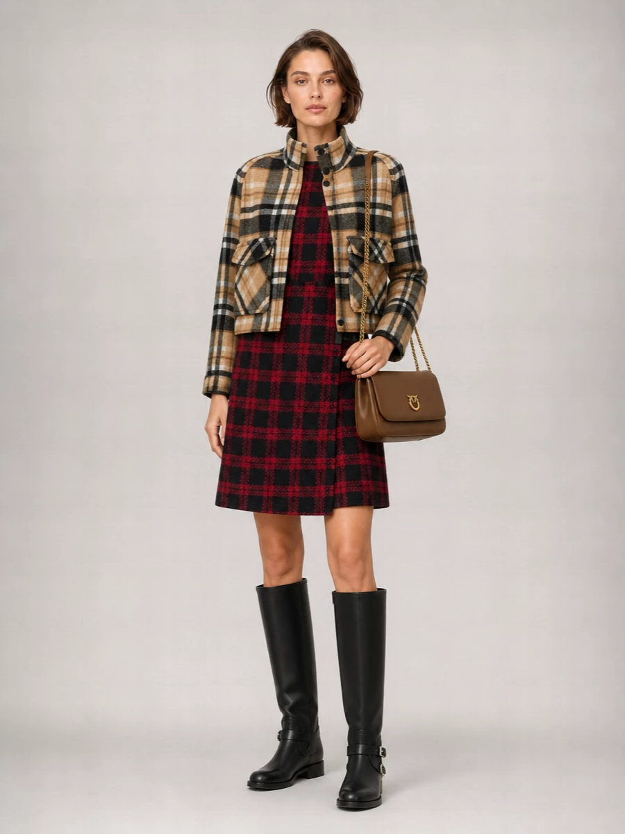 Pinko Checked Wool Fitted Jacket