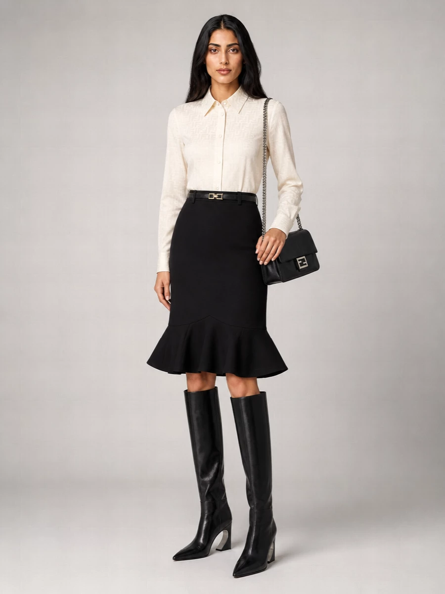 Fendi Virgin Wool Fitted Skirt