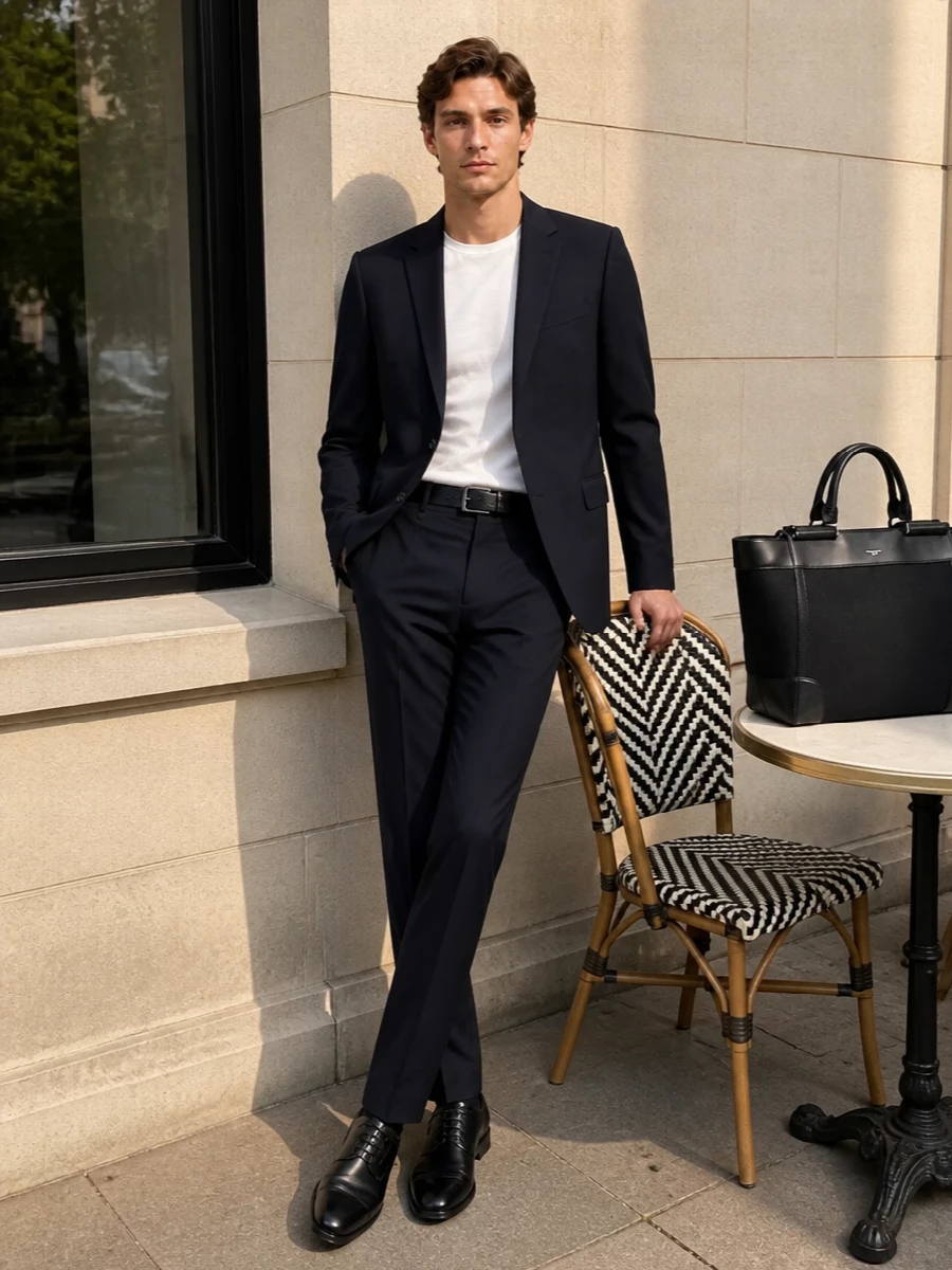 Dolce gabbana navy suit black derby shoes