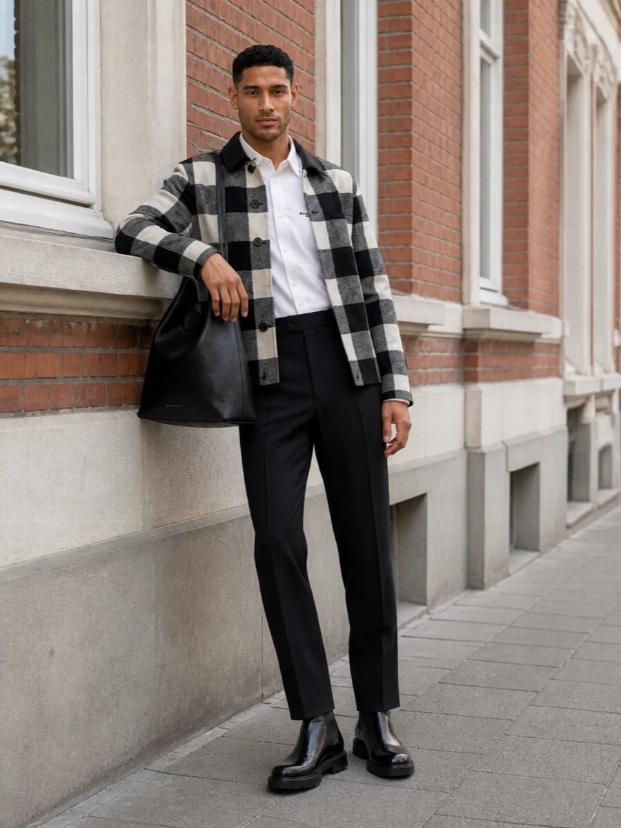 Givenchy check shirt jacket black tailored trousers