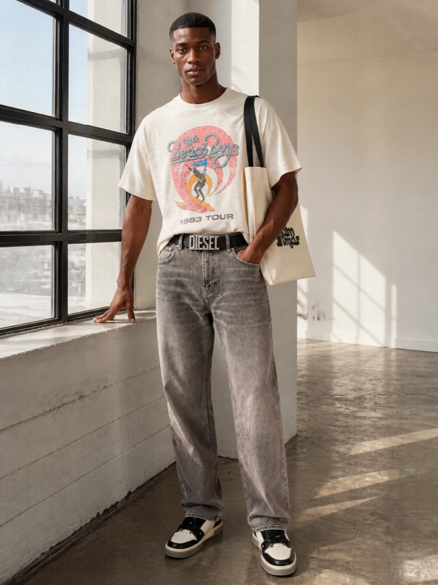 Represent beach boys tee taupe denim sneakers