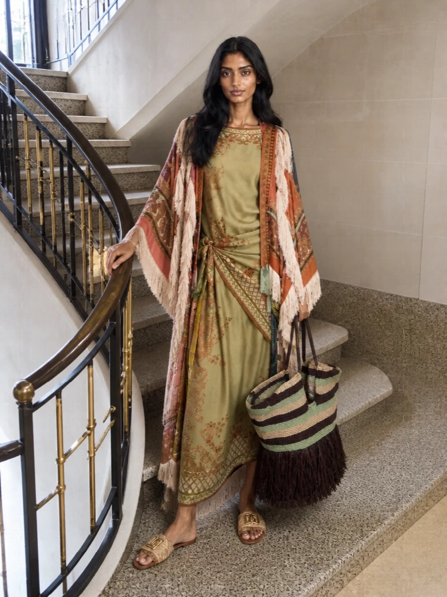 Zimmermann kimono cover up dress raffia sandals