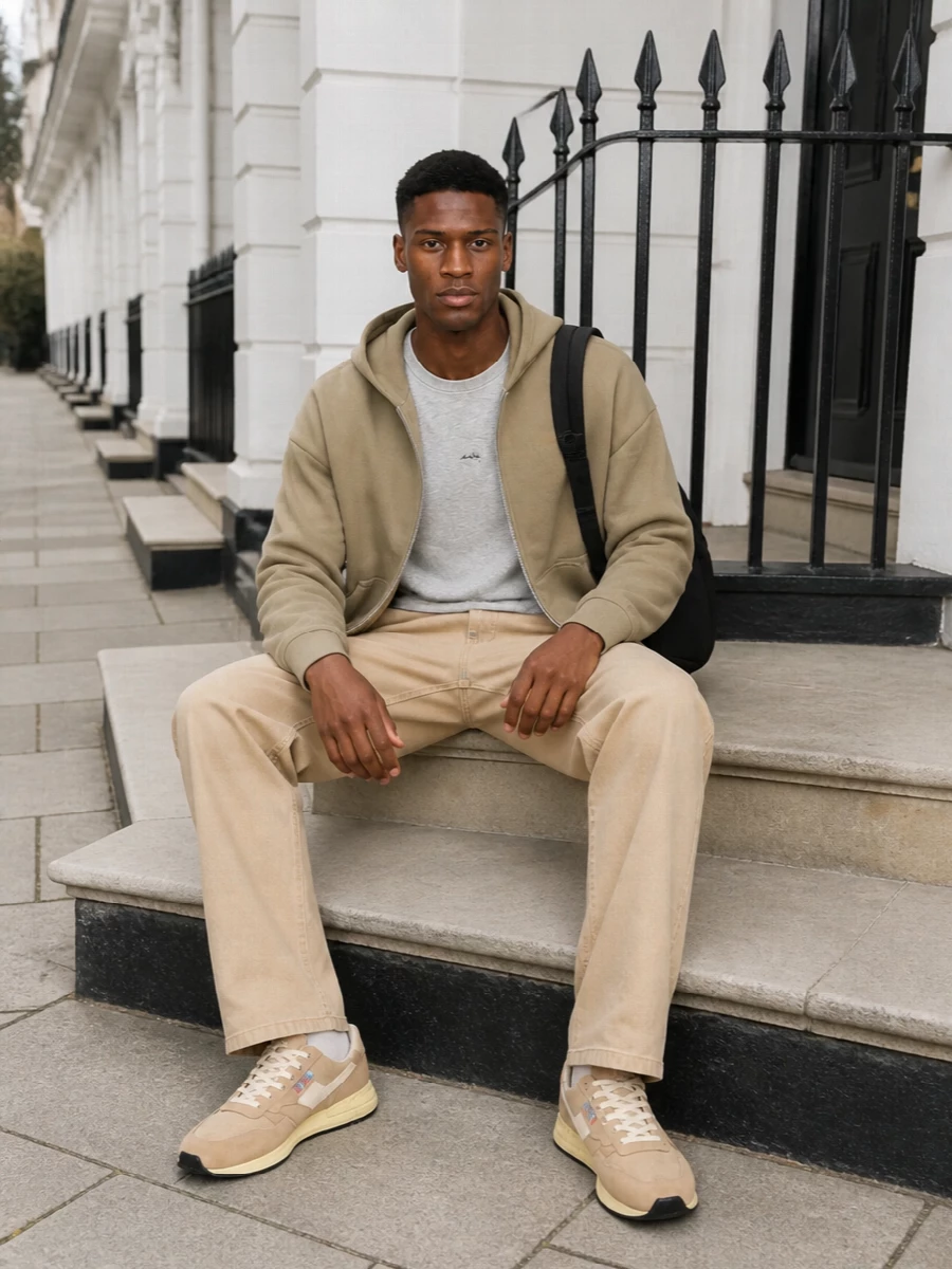 Autry sand hoodie carhartt chinos sand sneakers