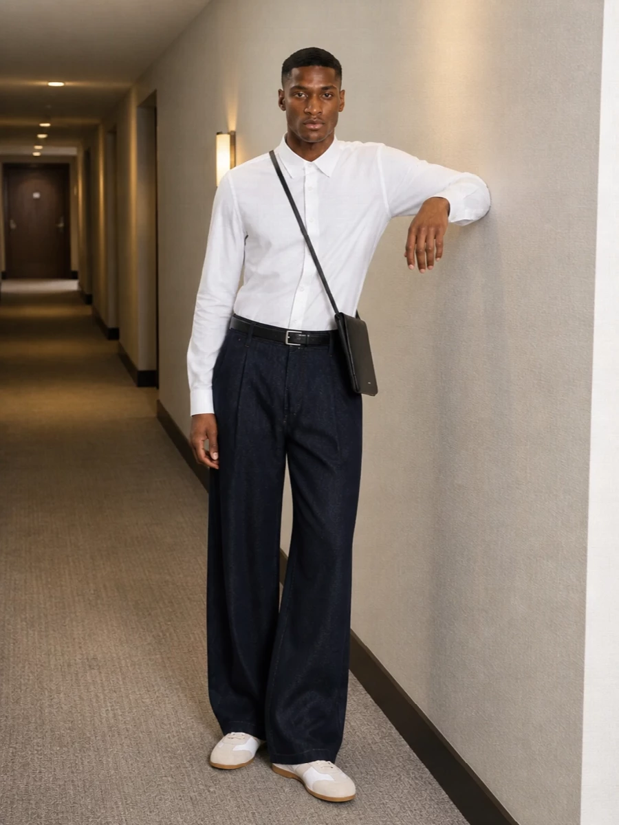 Dries van noten white shirt wide leg denim outfit