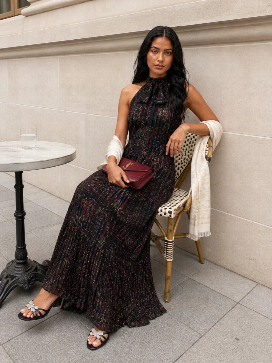 Saint laurent paisley maxi dress evening outfit