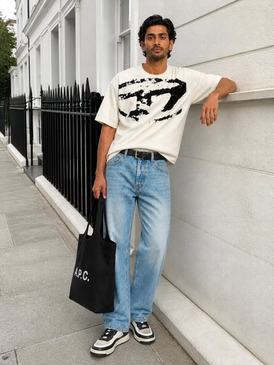 Diesel graphic tshirt light wash jeans outfit