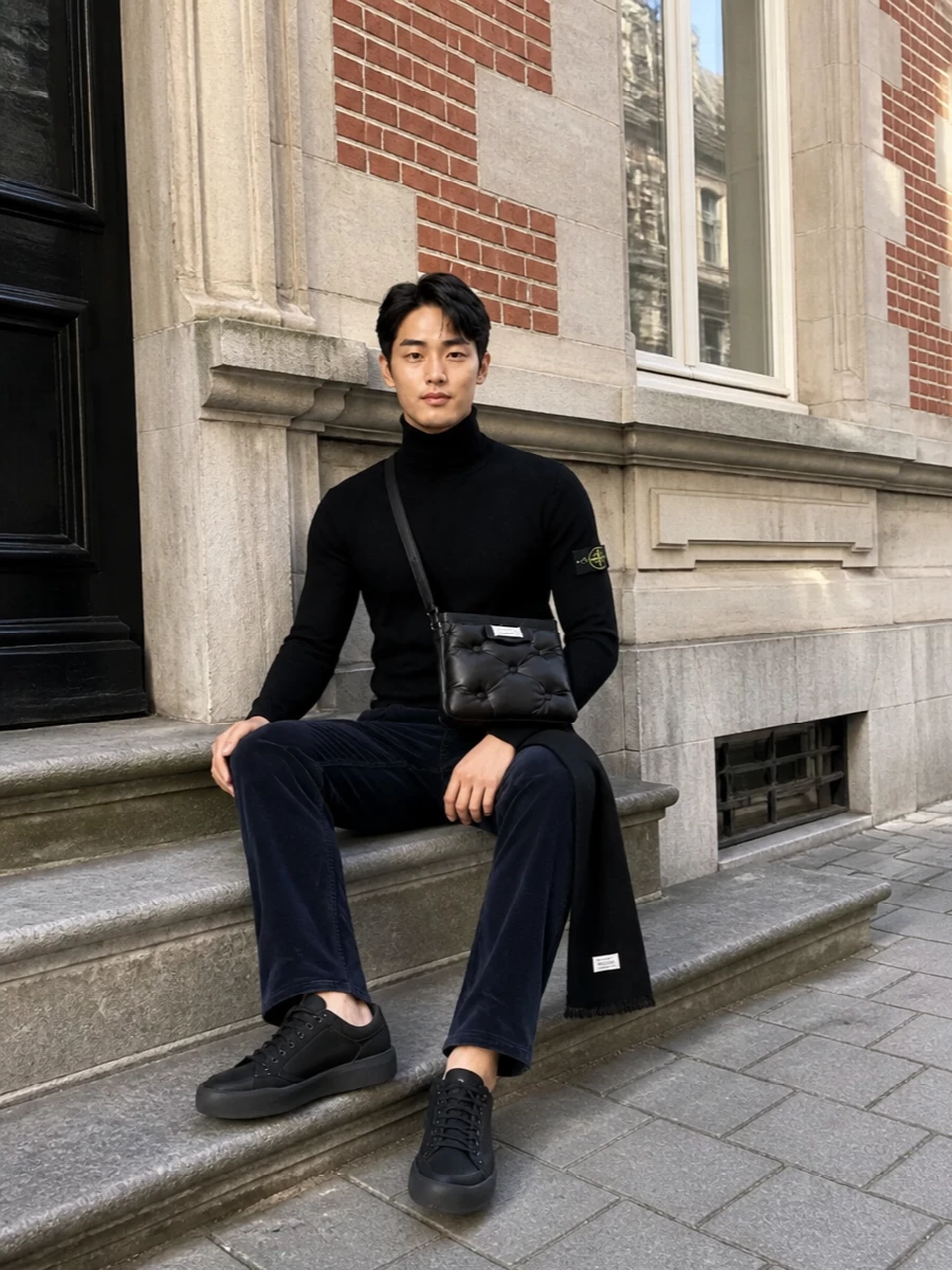 Stone island turtleneck corduroy trousers outfit