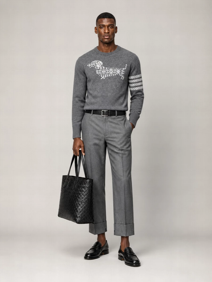 Thom Browne Wool Hector Snowflake Jacquard Crewneck Sweater