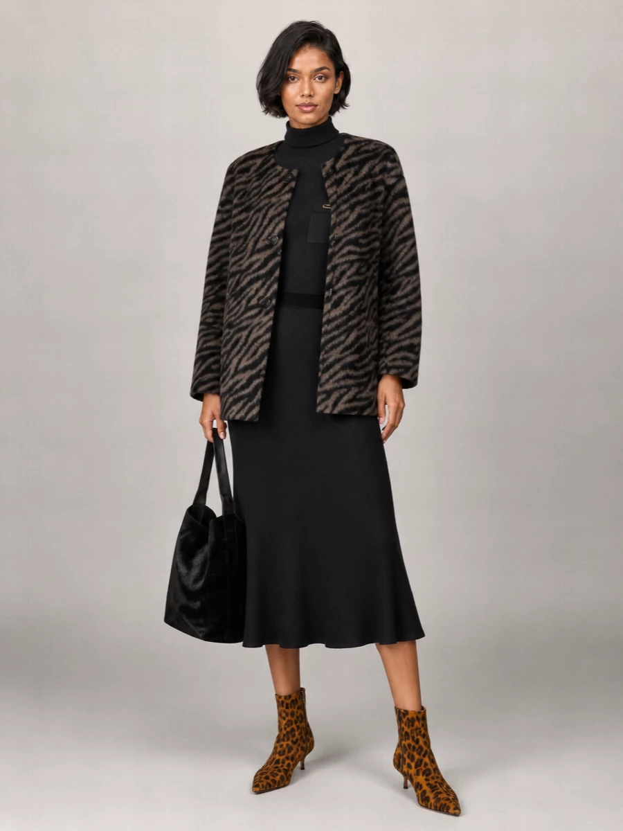 Alysi Brushed Tiger-Print Collarless Jacket