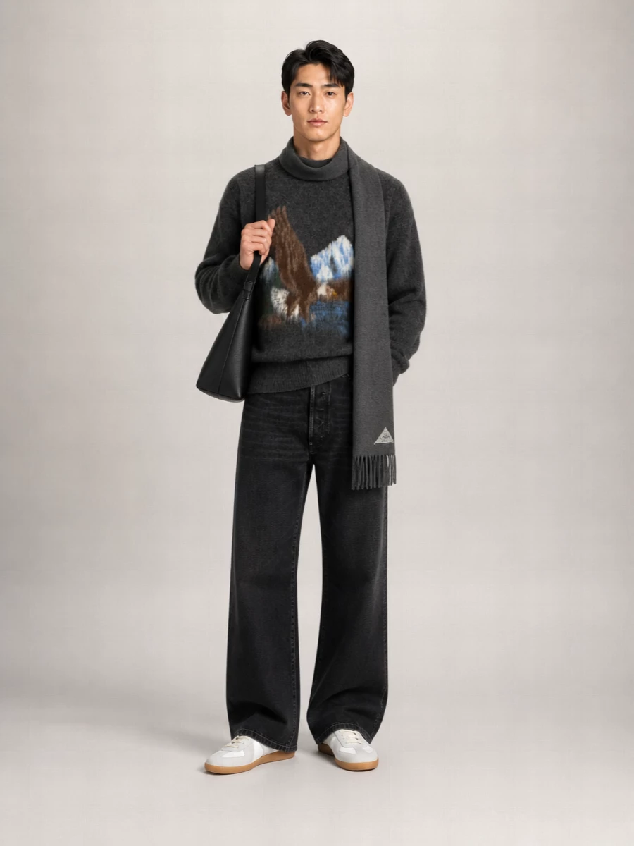 Maison Margiela Brushed Wool-Blend Intarsia Oversized Crewneck Sweater