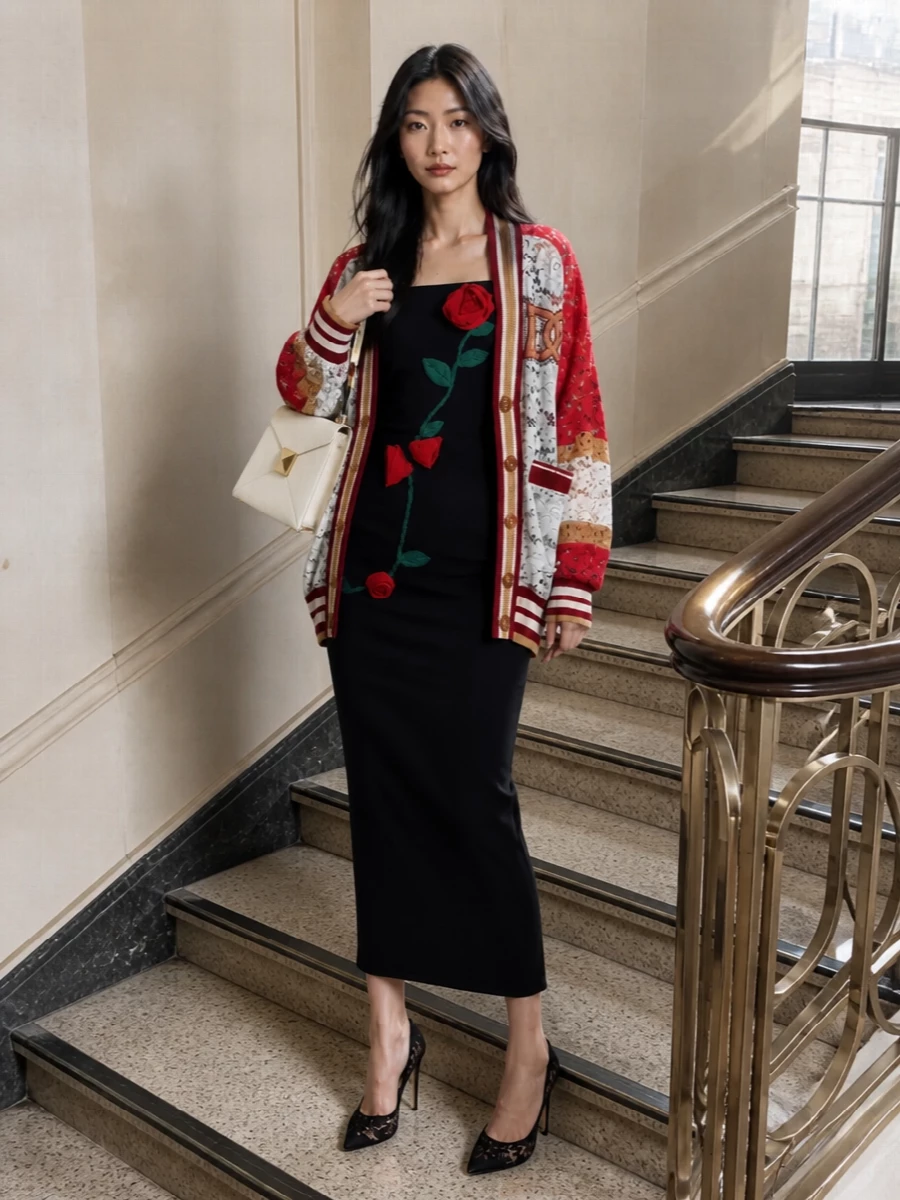 Dolcegabbana lace bomber black rose midi dress
