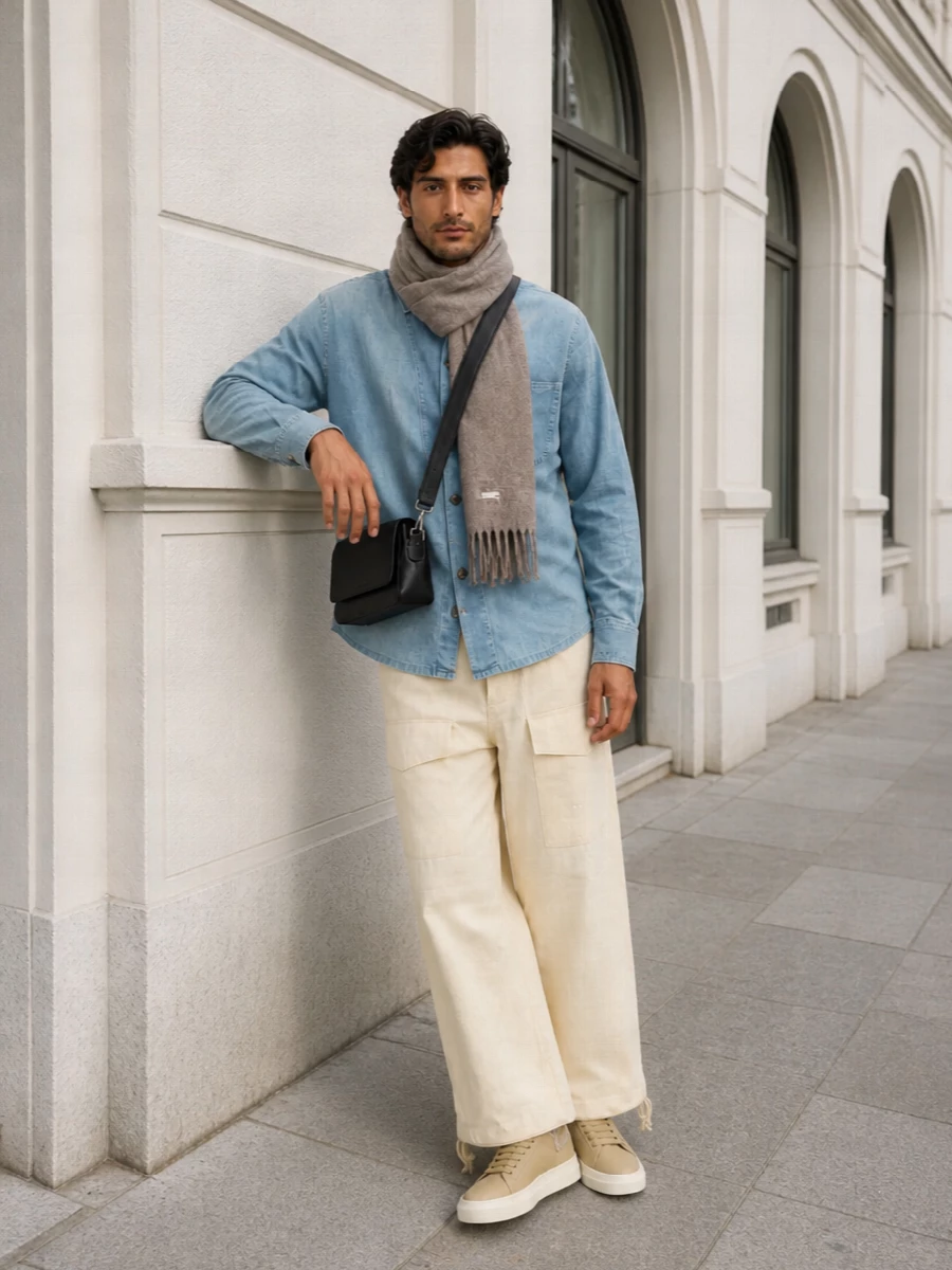 Jw anderson denim shirt wide cargo shorts outfit