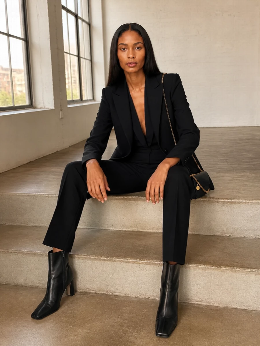 Stella mccartney black blazer jumpsuit outfit