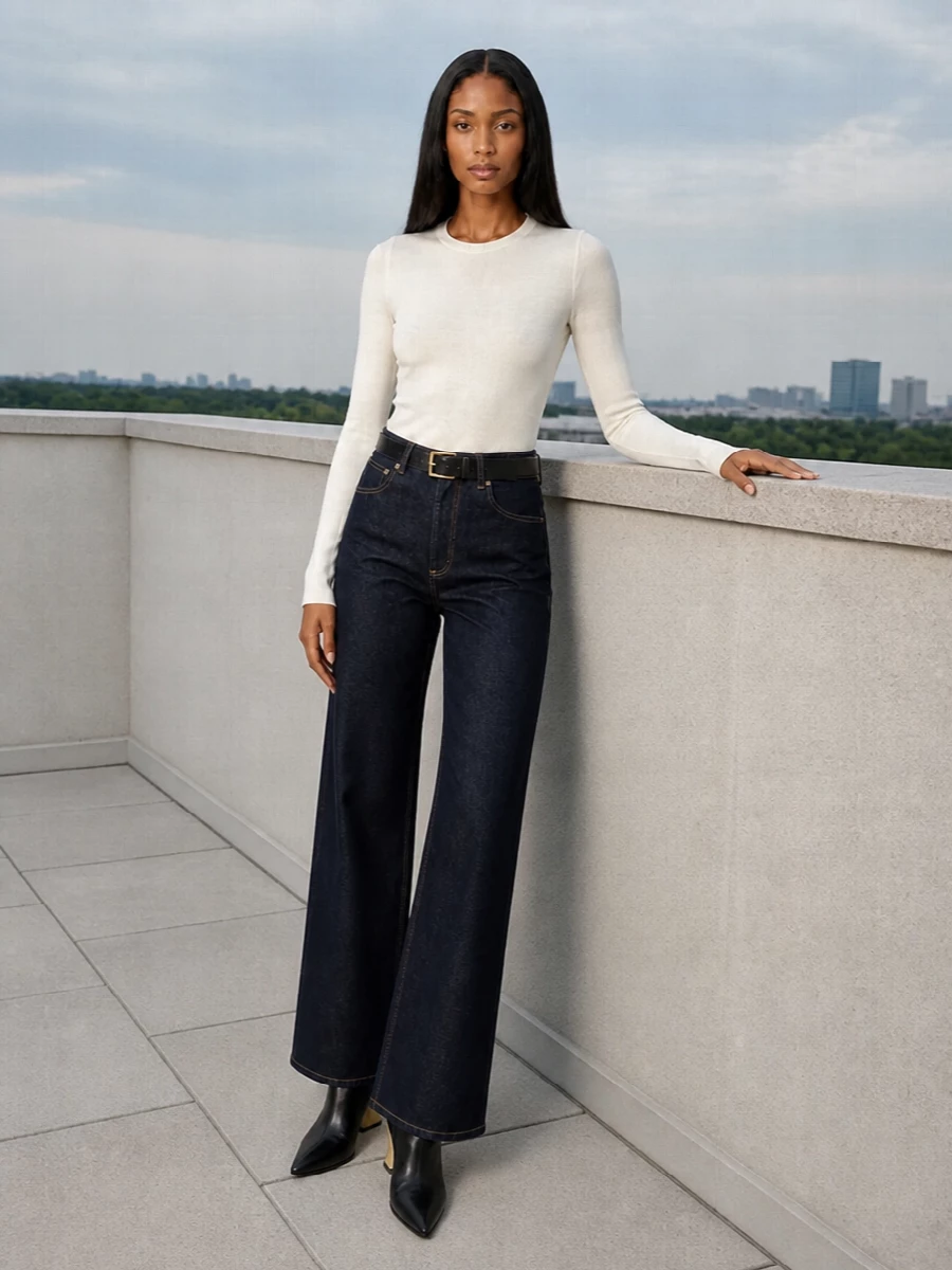 Givenchy wide leg jeans ivory top black boots