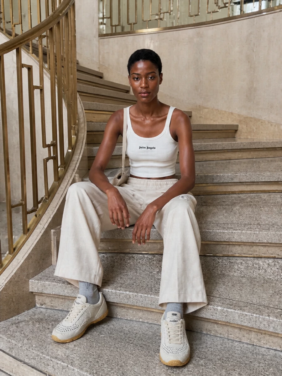 Palm angels wide leg track pants neutral top