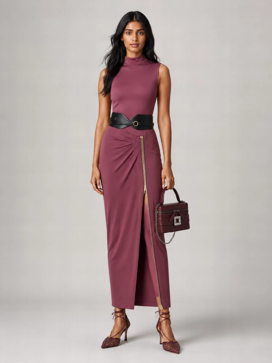 Balmain Zipped Jersey Slit Maxi Dress