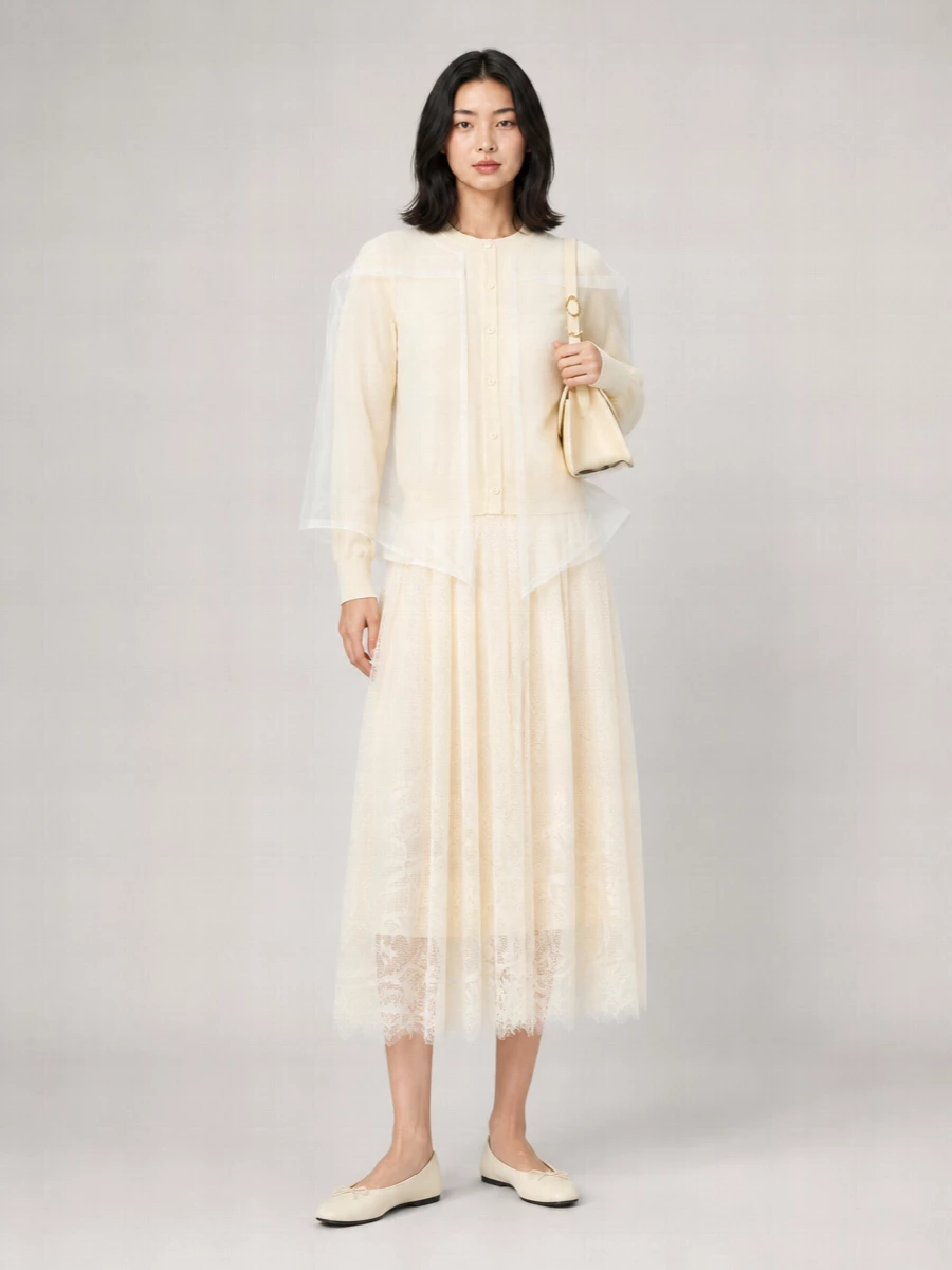 Comme Des Garçons Tulle Wool Cardigan