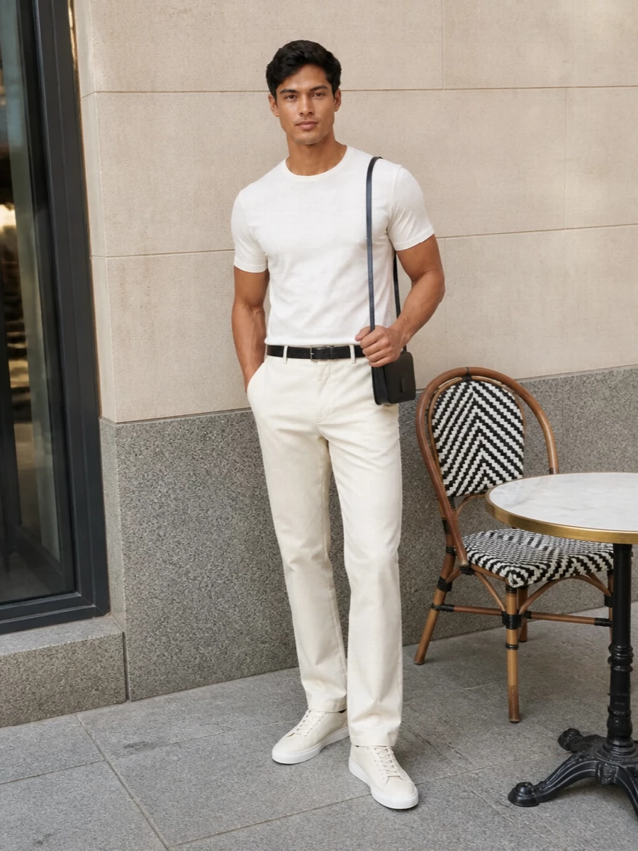 Ami paris ivory tee apc ecru trousers outfit