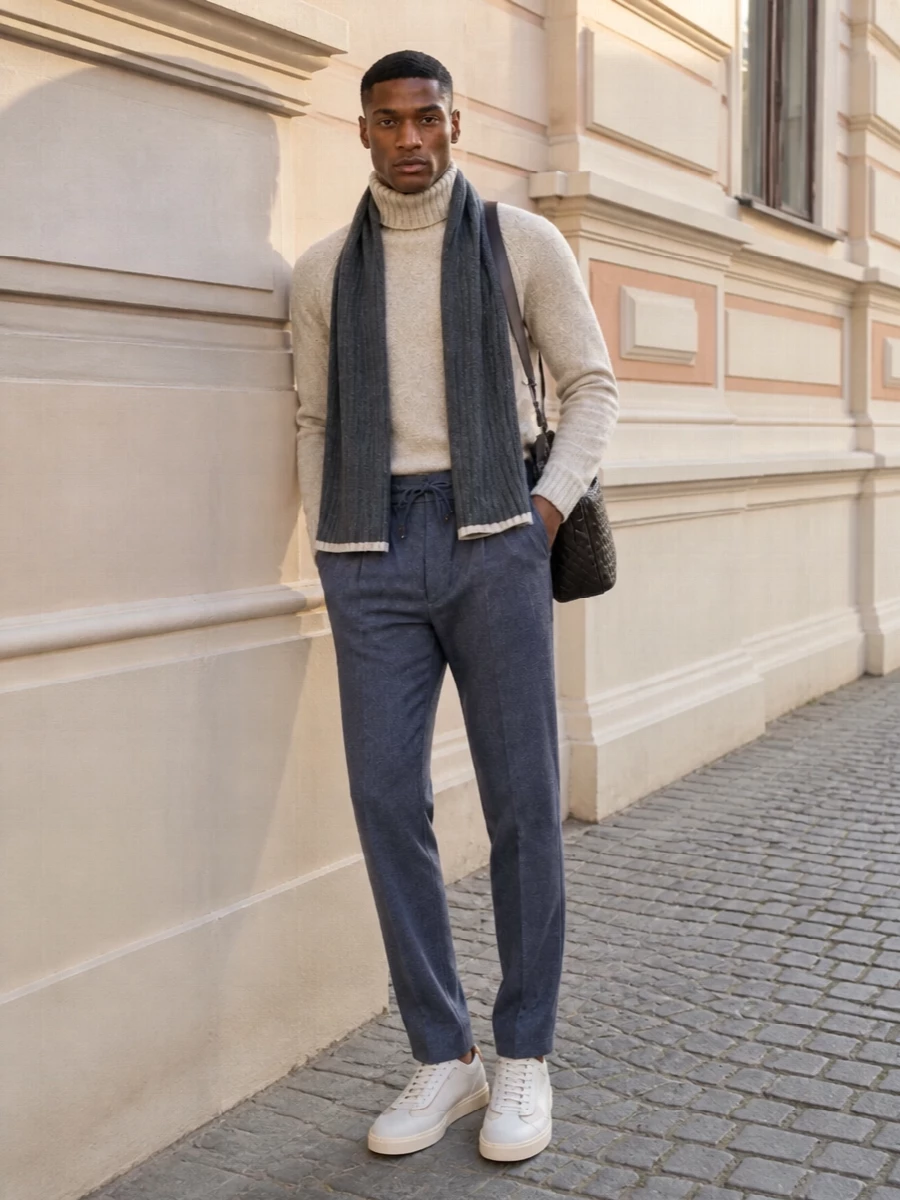 Brunello cucinelli turtleneck drawstring trousers