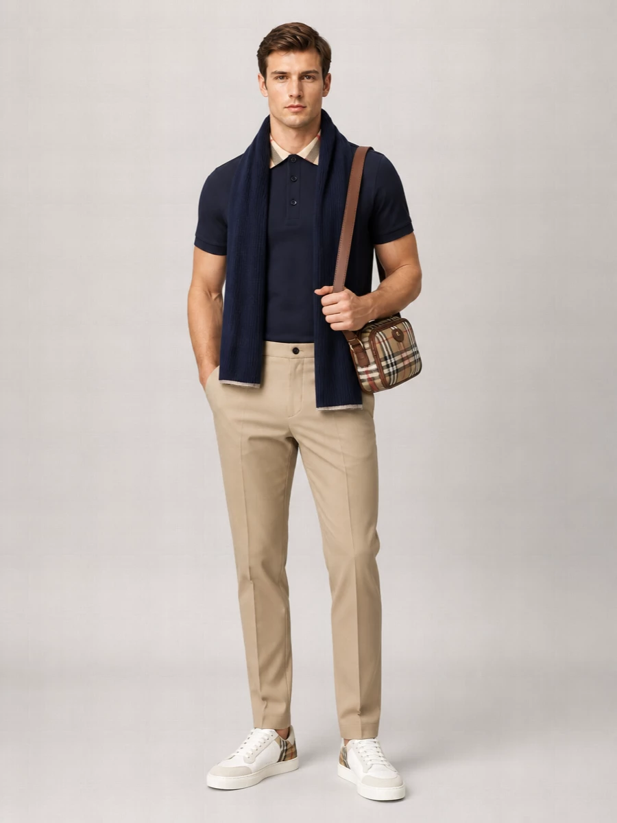 Burberry Checked Collar Cotton Polo Shirt
