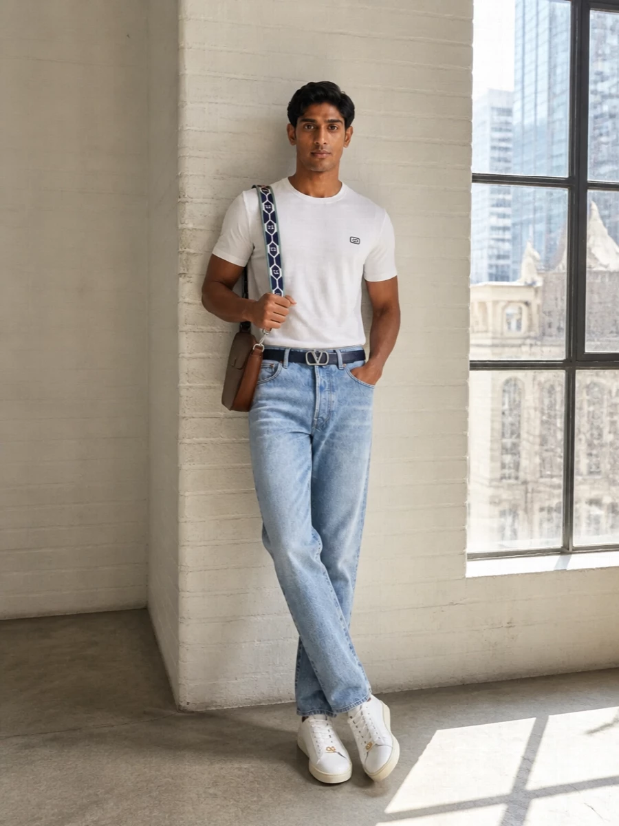 Valentino jeans white logo tee leather sneakers