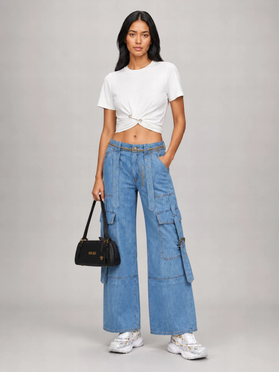 Versace Jeans Couture Cotton Cargo Wide-Leg Trousers