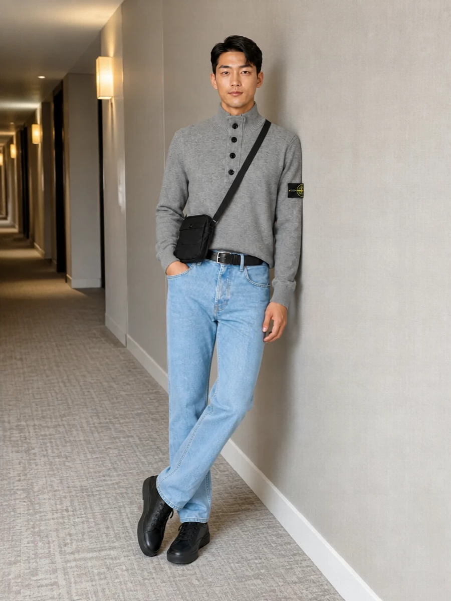 Stone island denim grey knit black sneakers