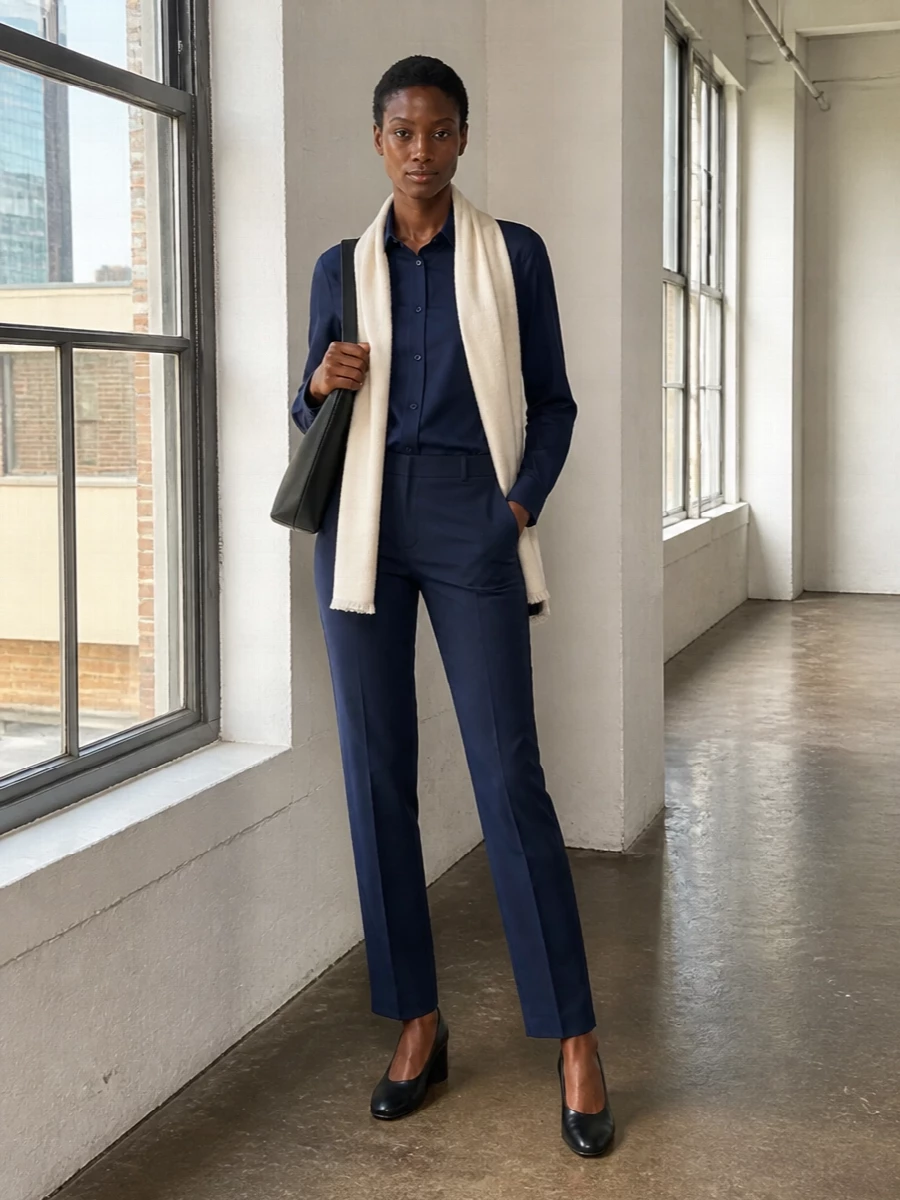 Max mara navy shirt trouser outfit pumps