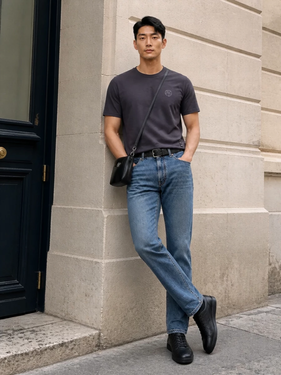 Fendi t shirt straight leg jeans outfit