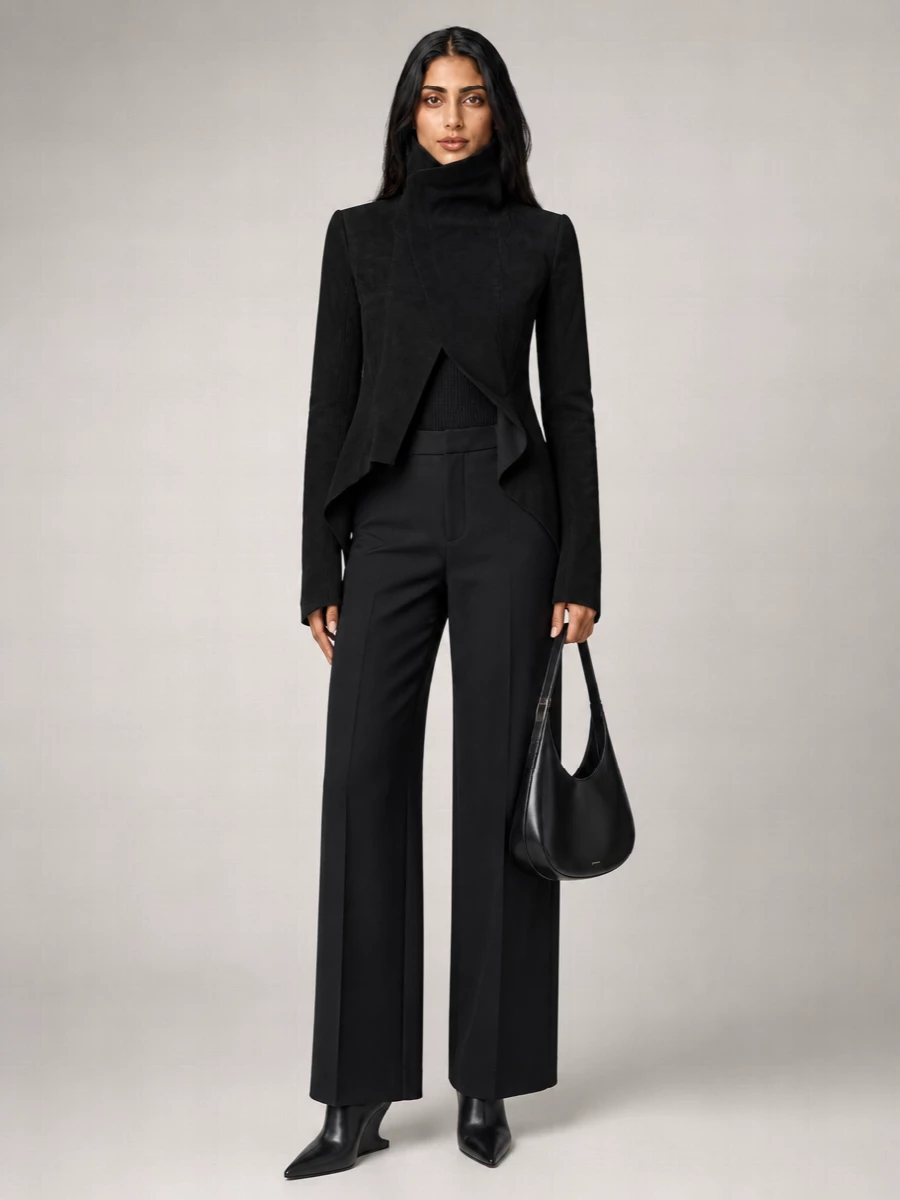 Rick Owens Lamb Leather Paneled Asymmetric Single-Breasted Coat