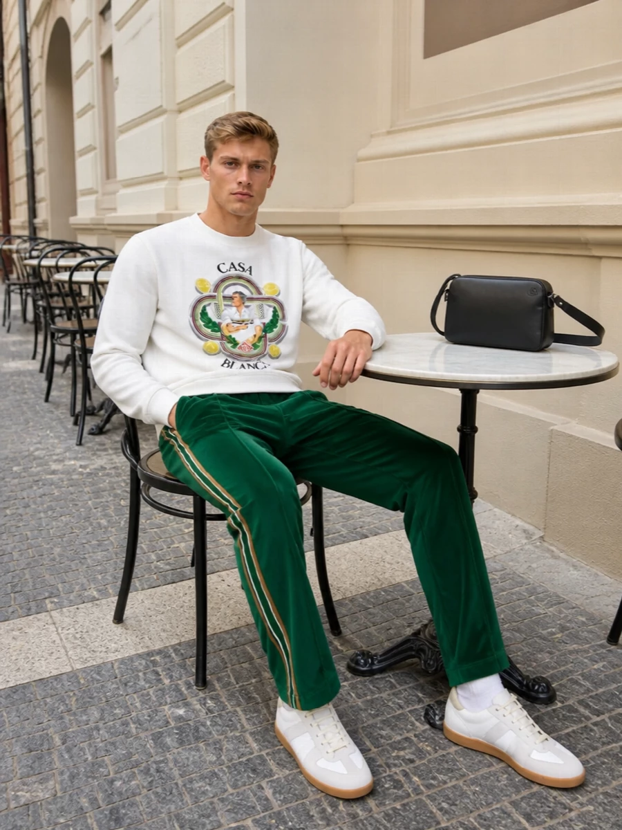 Casablanca sweatshirt emerald track pants outfit