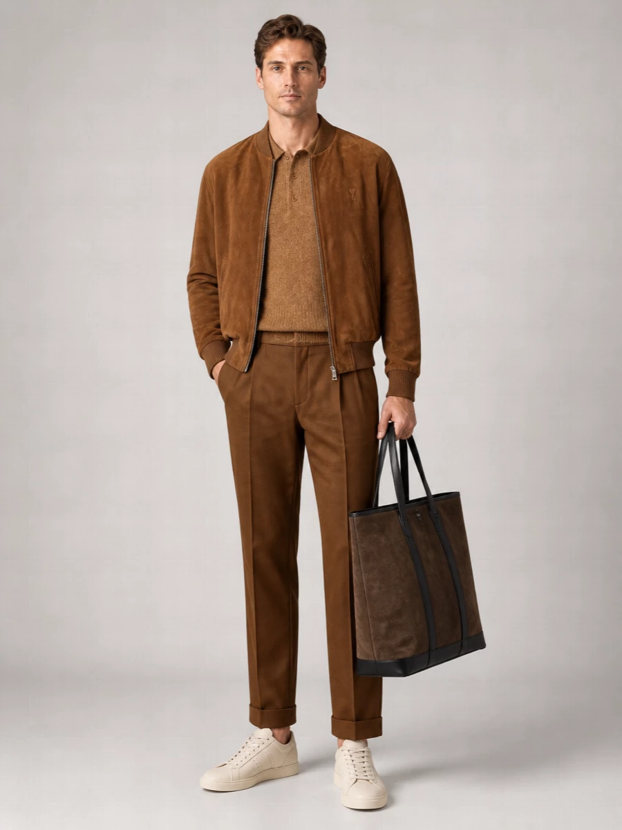 Ami Paris Suede Leather Zipped Jacket