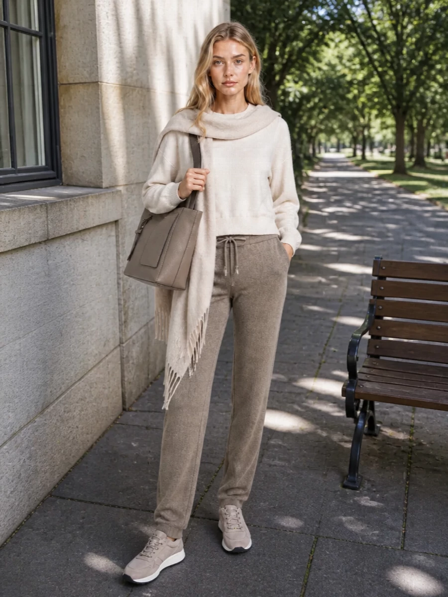 Brunello cucinelli knit taupe joggers tods sneakers