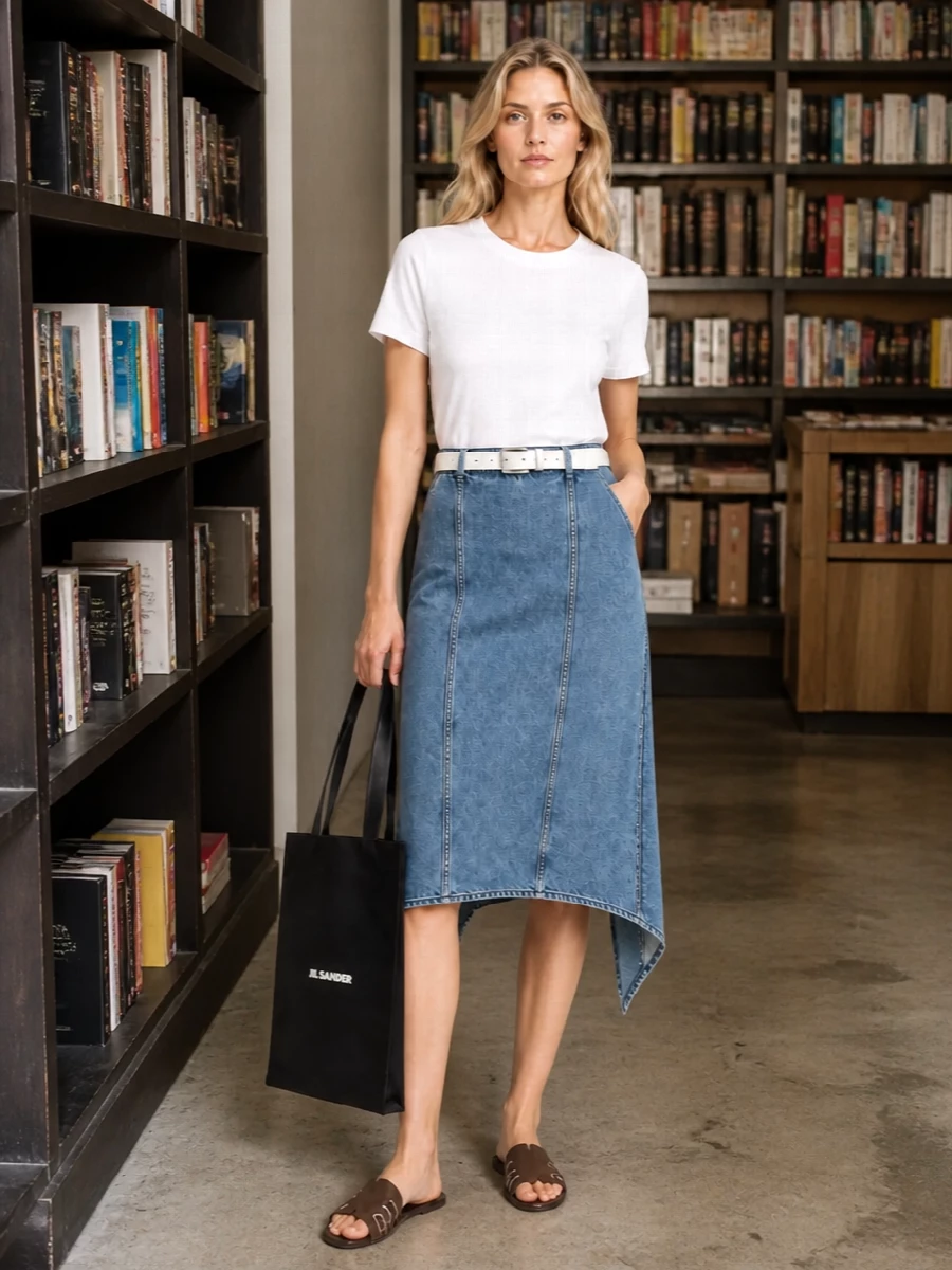 Jw anderson white tee asymmetric denim skirt