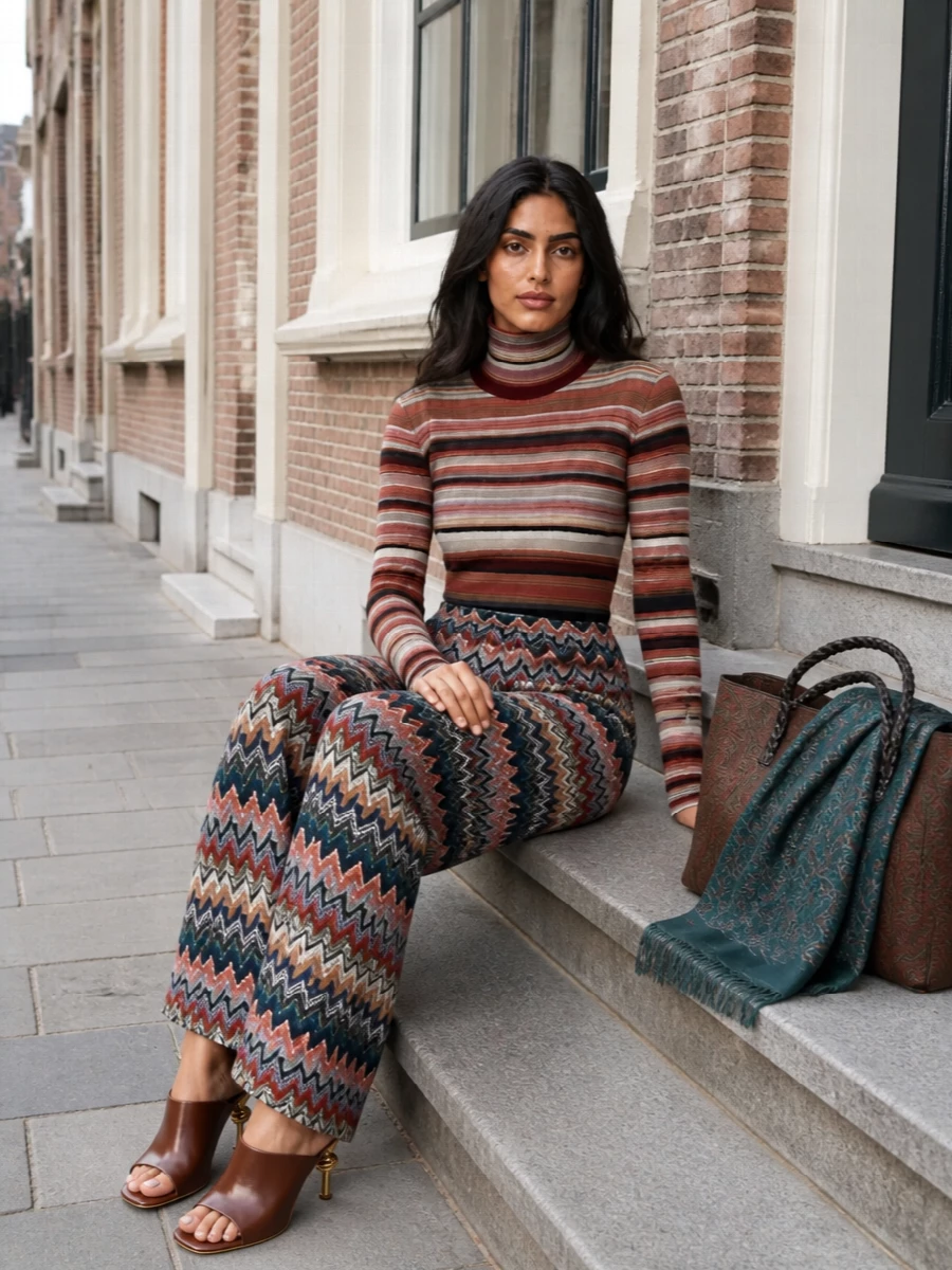 Missoni chevron wide leg pants with turtleneck