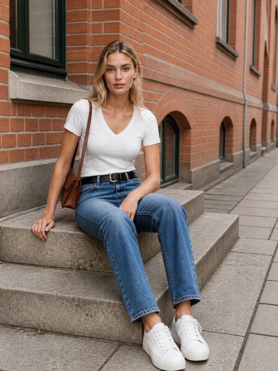 Vince white tee apc jeans sneakers