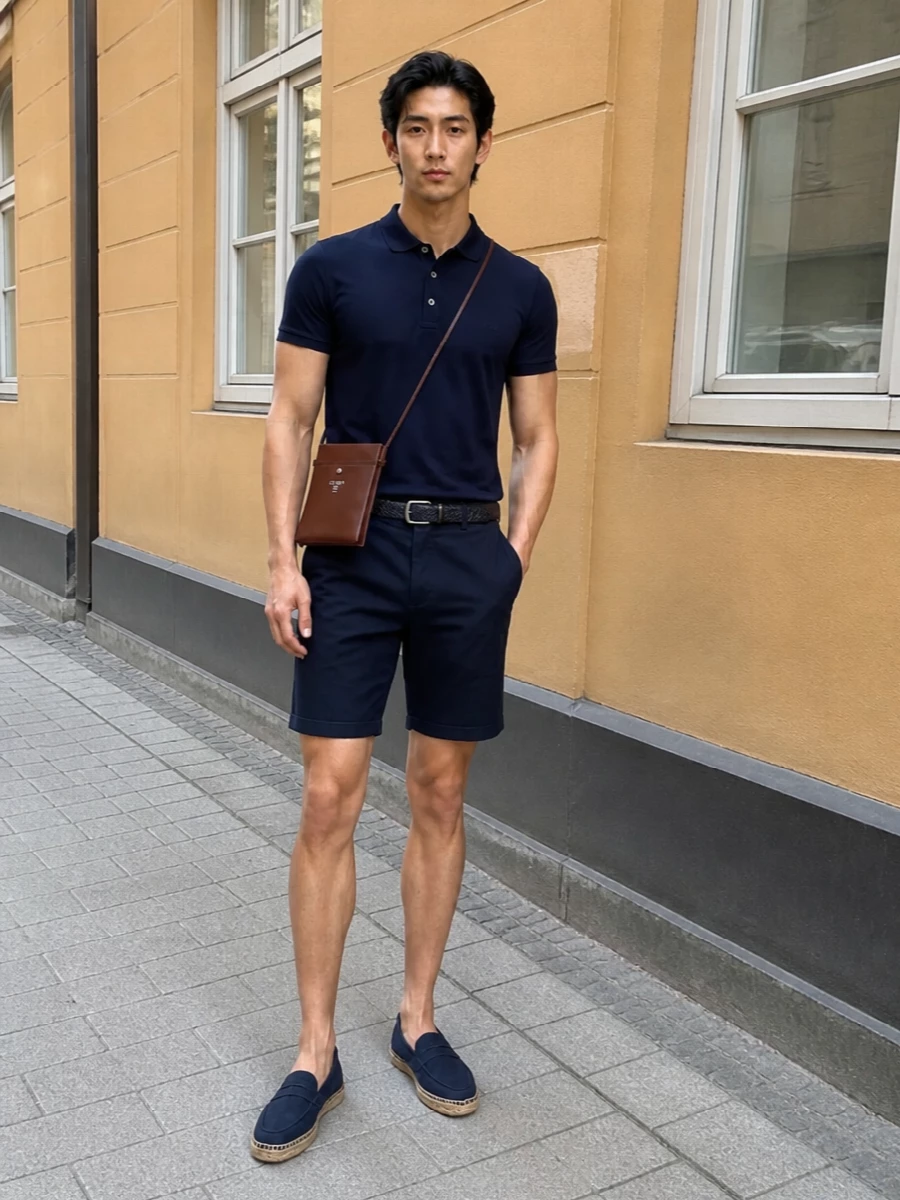 Fay navy polo chino shorts with espadrilles