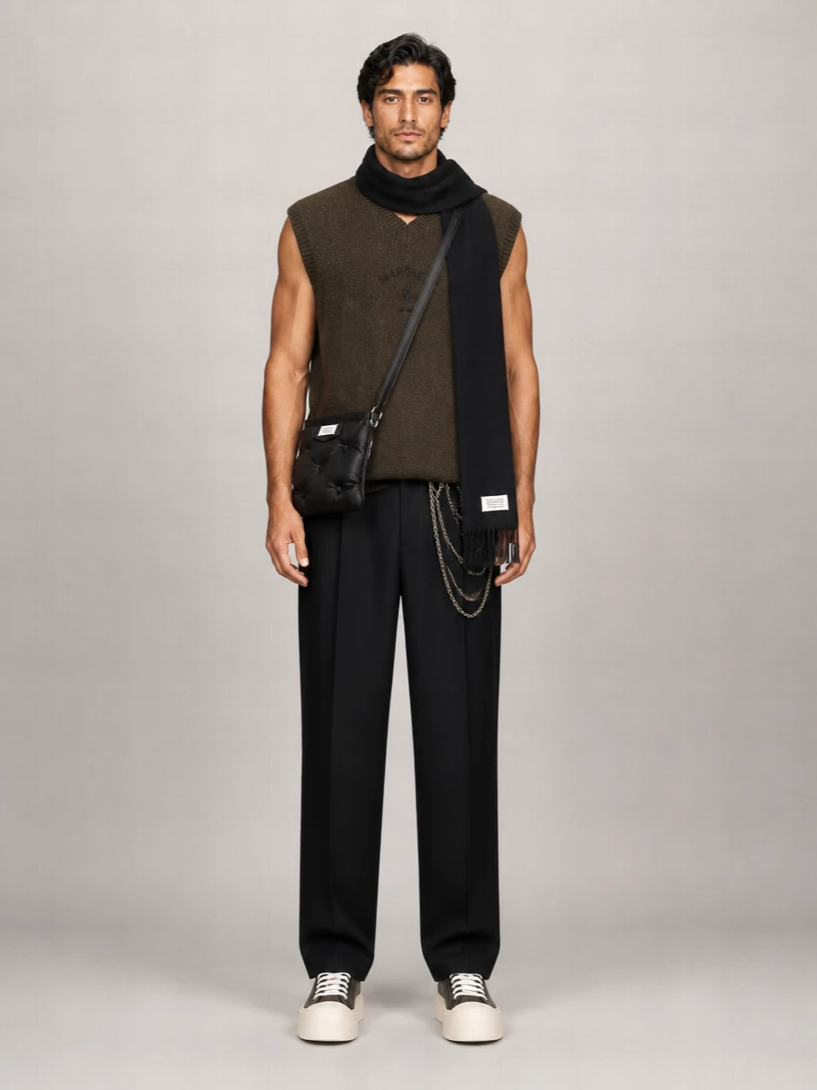 Mm6 Maison Margiela Logo Print Wool Blend V-Neck Sleeveless Jumper