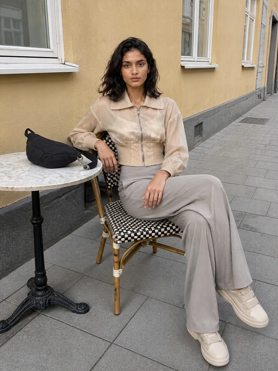Rick owens sheer bomber wide leg trousers outfit