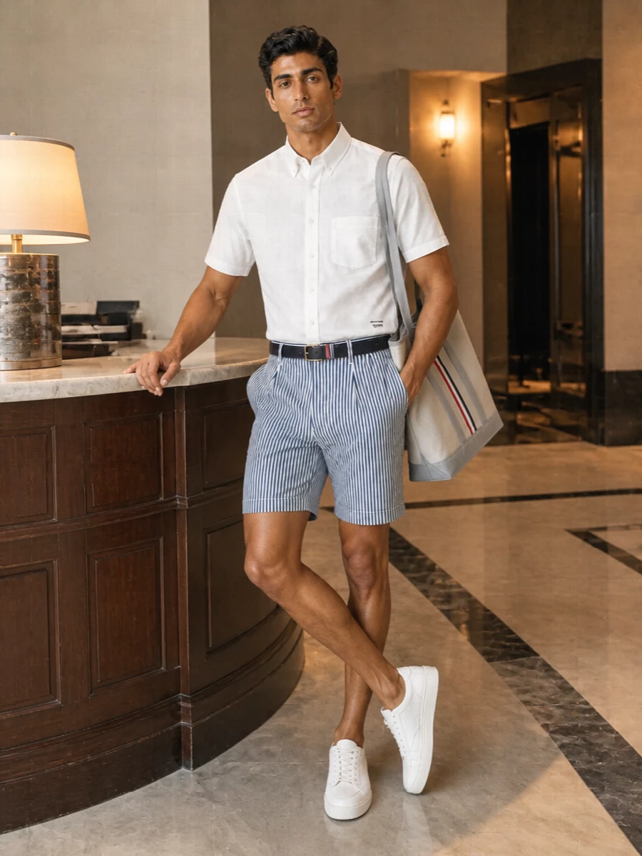 Comme des garcons striped shorts white shirt