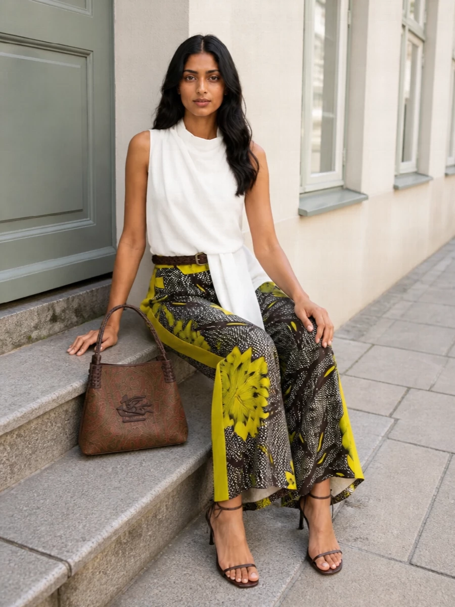 Parosh floral wide leg trousers white top outfit