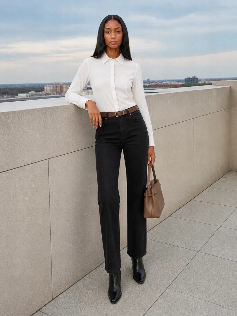 Brunello cucinelli black jeans white shirt boots