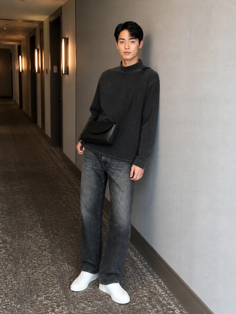 Erl charcoal tee our legacy jeans rick owens sneakers