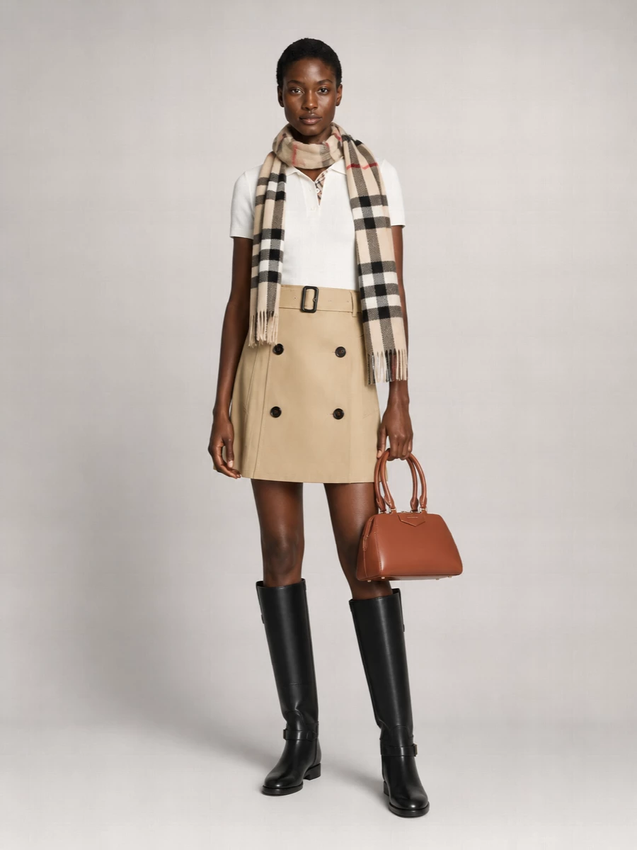 Burberry Cotton Belted Midi A-Line Skirt