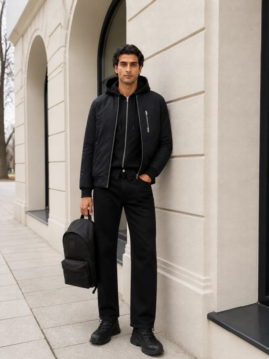 Moose knuckles bomber black denim moncler sneakers