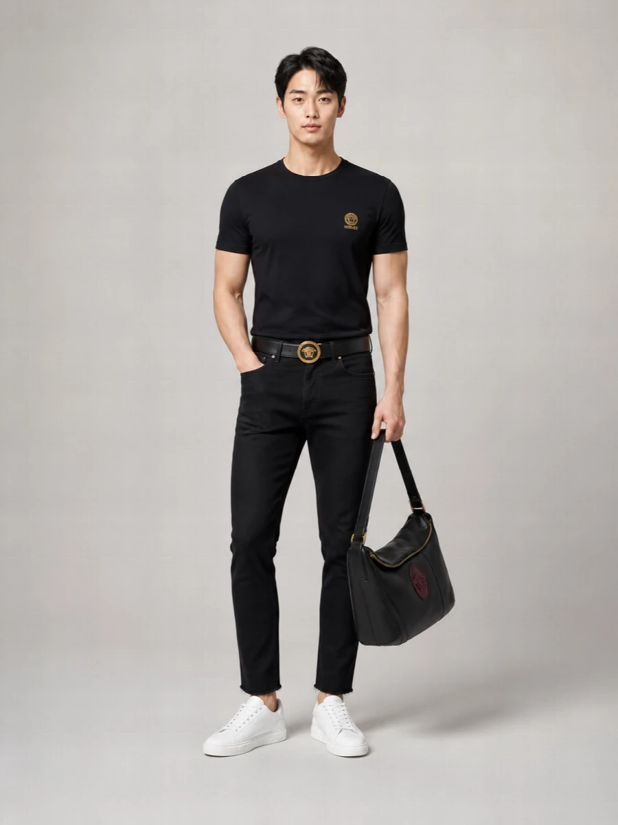 Versace Medusa Logo-Print Stretch Cotton Crewneck T-Shirt
